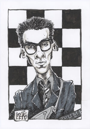Elvis Costello caricature by rek