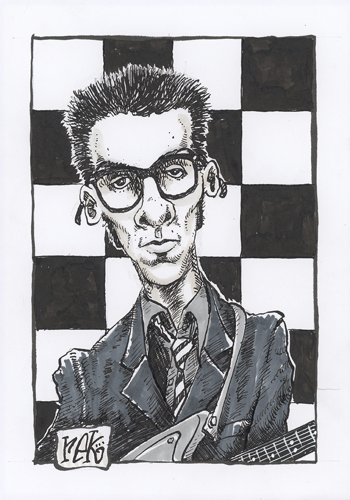 Elvis Costello caricature by rek