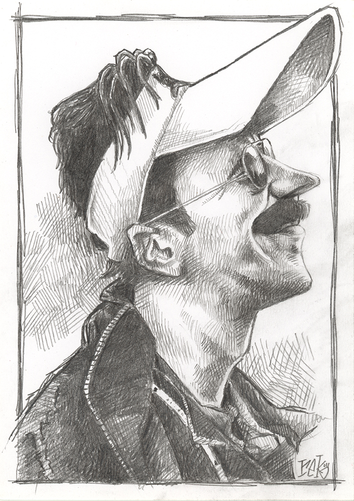 Original hand drawn caricature of Ted Lasso by Rick Baldwin